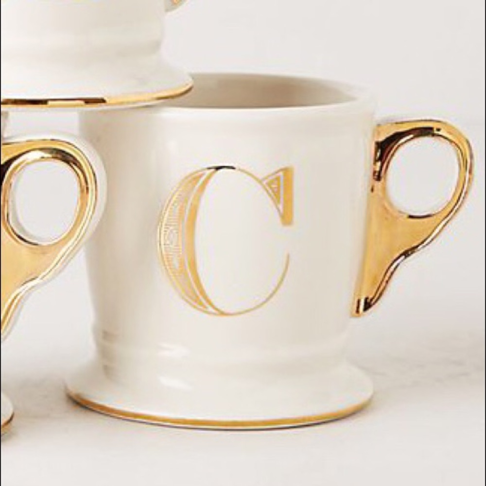 Anthropologie C Gold Monogram Mug